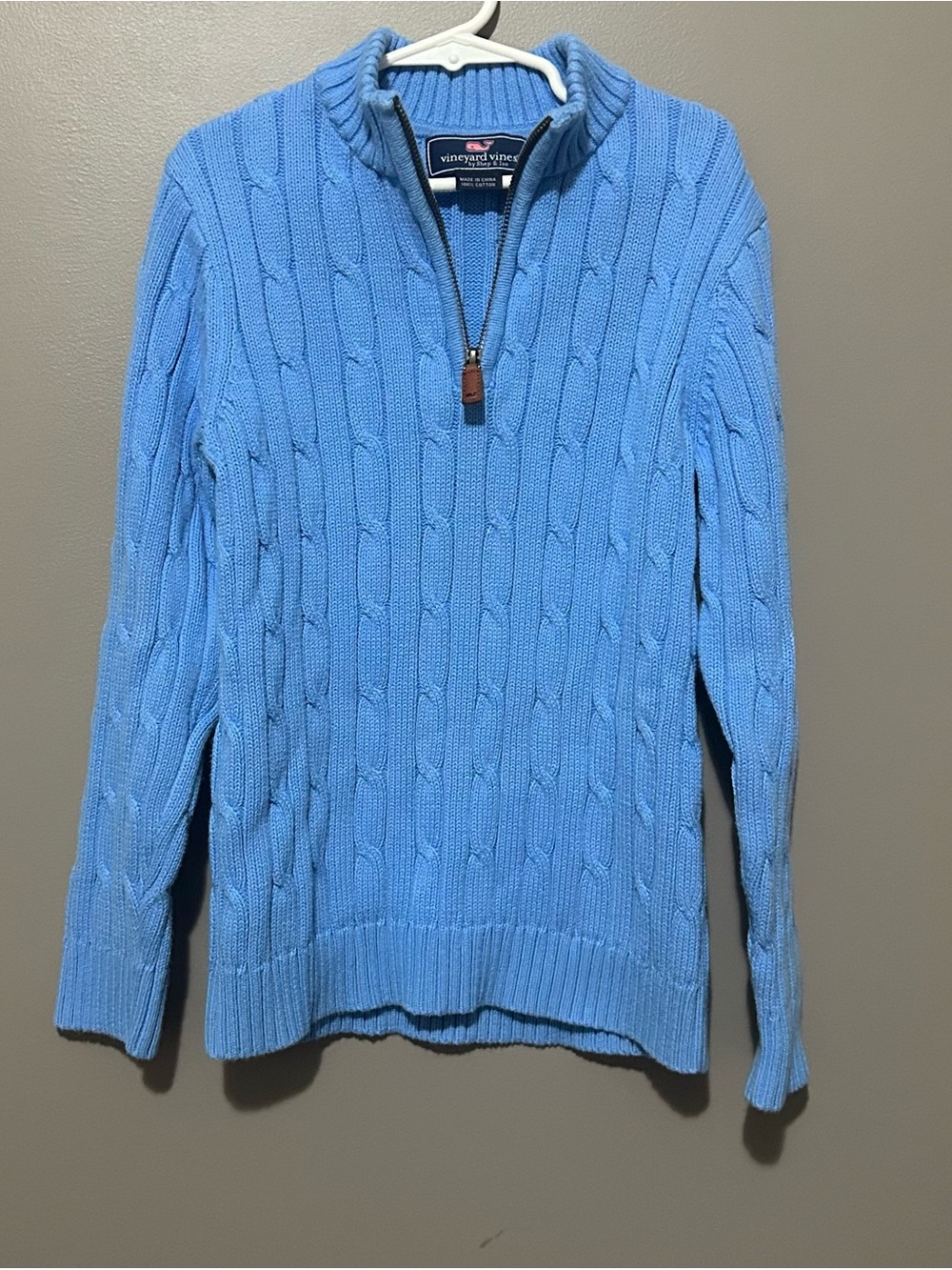 Vineyard Vines Light Blue Cable-Knit Quarter-Zip Sweater